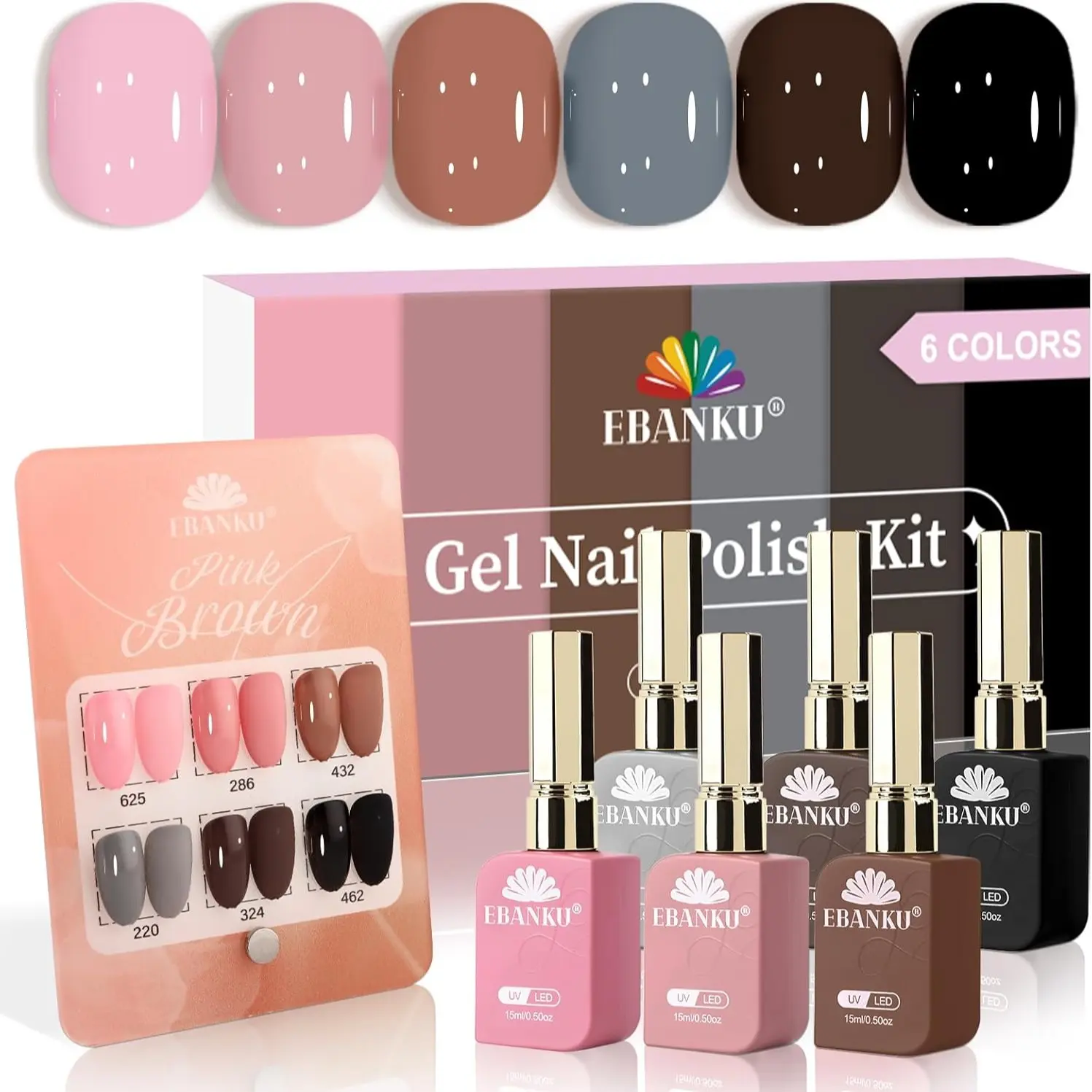 Ebanku6 Semi-Permanent Nail Gel, 15ML Bottle, Removable UV/LED Cured, Ideal for Salon and Home DIY Manicure, Long-Lasting Nail Polish Gel Nail Art