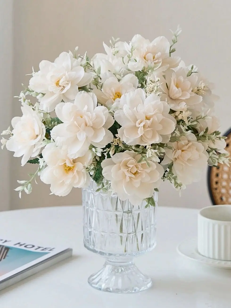 Artificial Peony Bouquet | Faux Silk Peonies for Farmhouse Boho Decor | Wedding Table Centerpiece Flowers | Fake Floral Vase Arrangement
