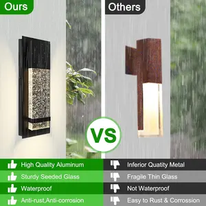 Modern Wall Sconce, LED Wall Light with Crystal Bubble Glass Modern Porch Light Outdoor Indoor Wall Fixture 12W Lumen 3000K for Doorway Garden Hallway Patio Living Room, 2 Pack
