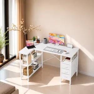 47/55 Inch L-Shaped Computer Gaming Desk with Monitor Stand, 3 Drawers, USB Ports & Power Outlet, Corner PC Table with CPU Stand and Side Storage Bag, Sturdy Writing Workstation for Home Office, Dorm, Bedroom, Study
