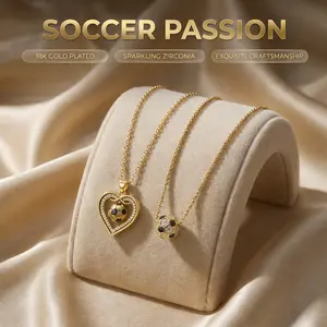 18K Gold Plated Soccer Necklace Set Heart & Ball Pendants for Couples Unisex Sports Lover Jewelry Gift for Him & Her Trendy Daily Wear Accessories Gold Statement Chain
