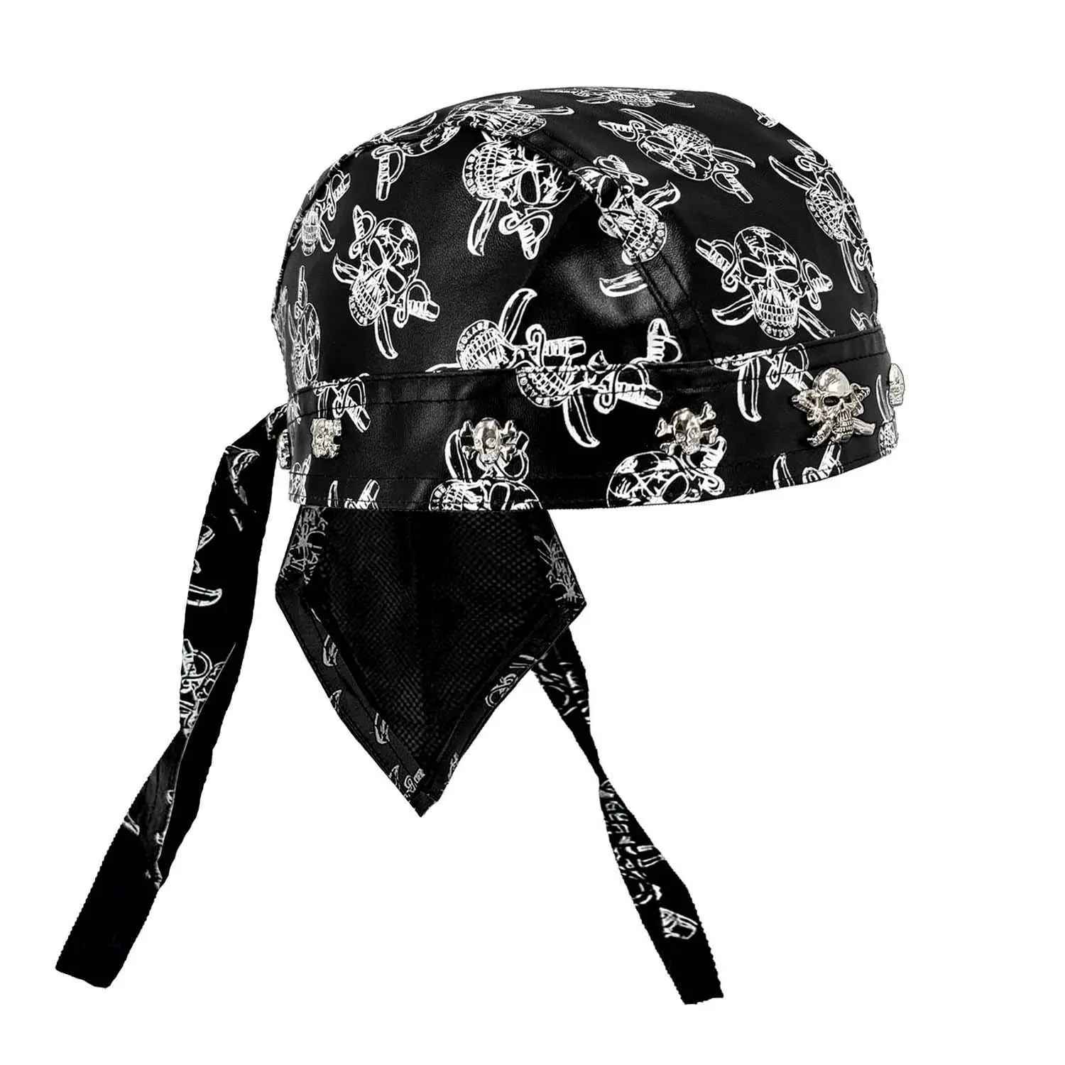 Skull Print Biker Bandana - Doo Rag Headwrap, Motorcycle Beanie, Streetwear Cap (Fashion Accessory for Riders)