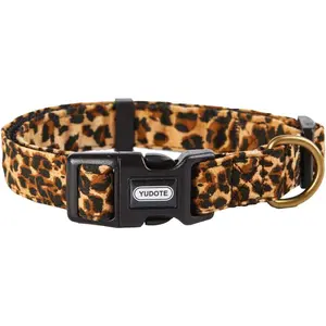 Dog Collars, Adjustable Pet Collars for Small Medium Large Dogs and Puppies, Leopard Pattern, Skin-Friendly Flocking, Well Made, Soft & Comfy YUDOTE