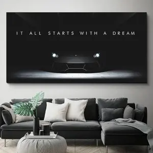Black White Supercar Lamborghini Success Quotes It All Starts With A Dream Poster Canvas