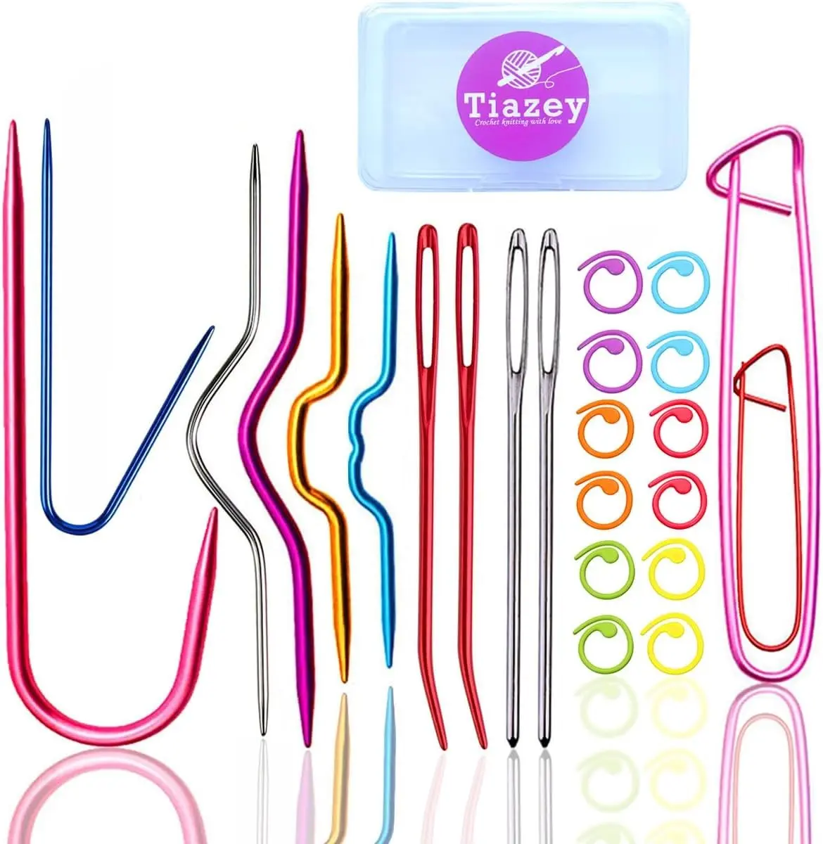 22pcs Aluminum Cable Needles & Stitch Holders Knitting Tools,Safety Pin Cable Stitches Hook,Large Eye Bent Tapestry Needles for Yarn Sewing Weaving Knitting Sweaters Blanket DIY Gift
