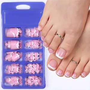 120pcs Short Square Simple Fashion Fake Toenails - Acrylic Fake Toenails - Premium French White Edge Fake Toenails - Suitable for Daily Wear - Beautiful Fake Toenails for Special Festivals - Party Celebrations