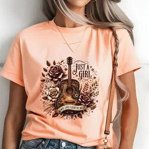 Just A country girl With Guitar and Flowers Direct To Film, DTF Print, Ready To Press Print for T-Shirts