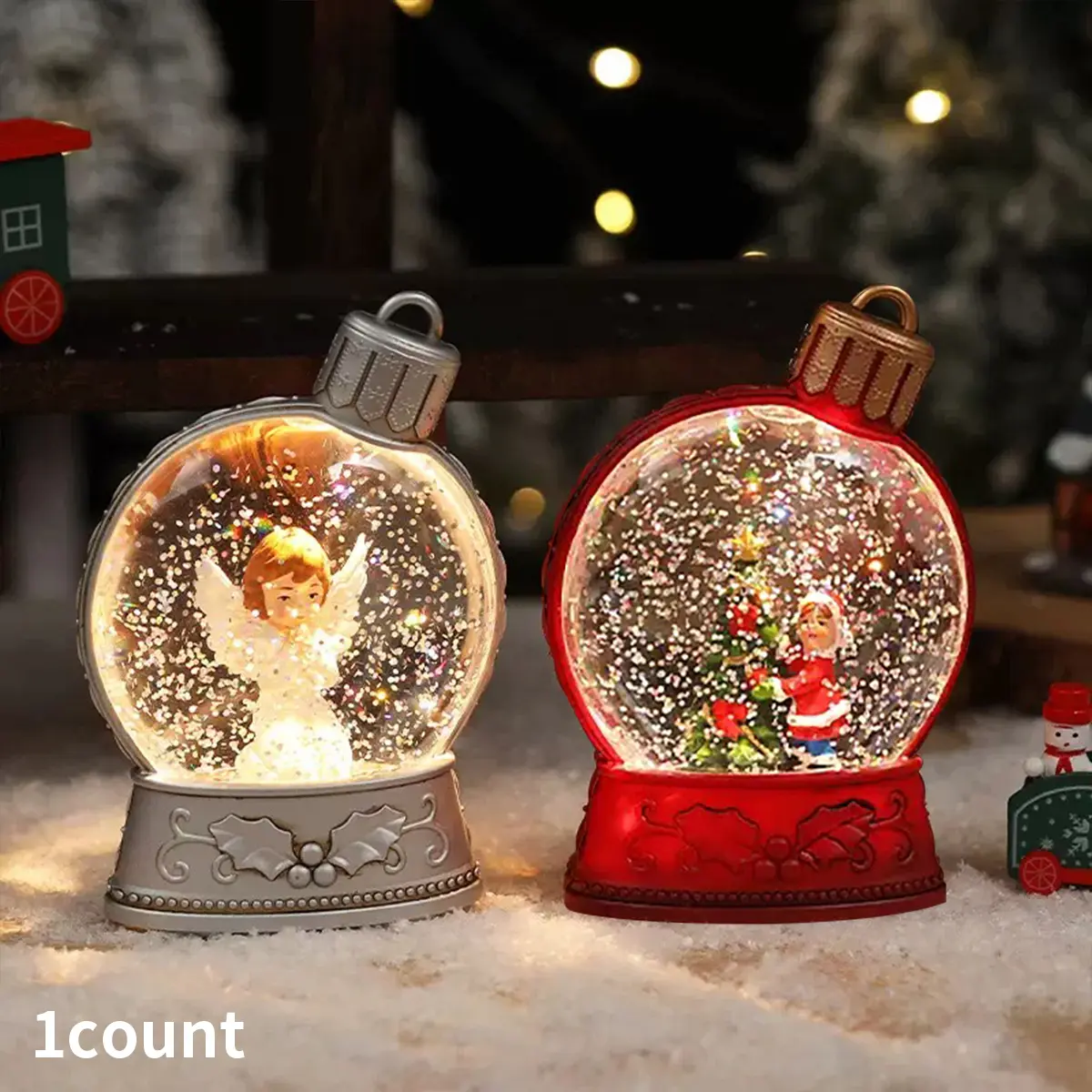 Christmas Water Lantern Decoration, Round Flat Design, Filled with Water, Perfect Holiday Gift, Decorative Lighted Lamp