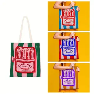 Funny Couple Sardine Tote Bag, Slouchy Tote, Portable Foldable Large Capacity Canvas Bag, Student Tutoring Bag, Shopping Bag, Holiday Gift