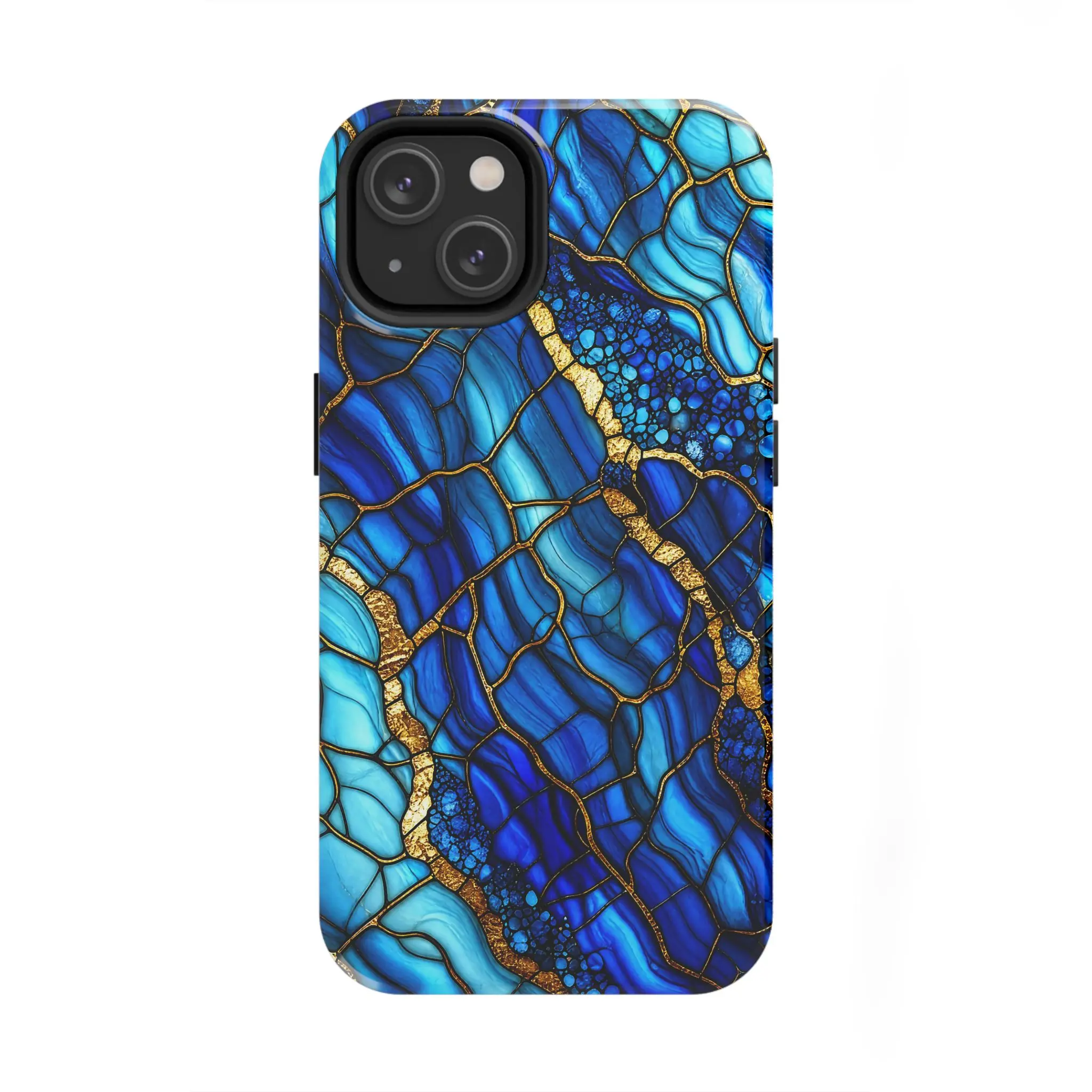 Blue Agate Gold Vein Tough Smartphone Case - Abstract Geode Phone Case, Handheld Devices Accessories for Enhanced Protection
