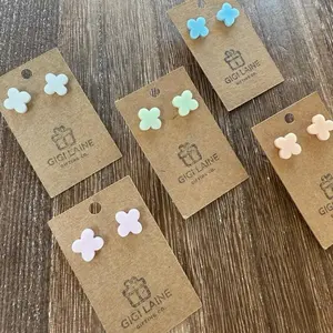 Gigi Laine Resin Clover Flower Stud Earrings - Assorted Colors with Clover Design in Blush Pink Mint Green White Pale Peach Light Blue Gold or Silver Finish Unisex Jewelry