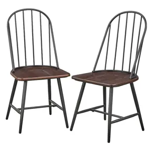 Set of 2 Milo Windsor Metal with Wood Seat Dining Chairs Black/Espresso Brown -