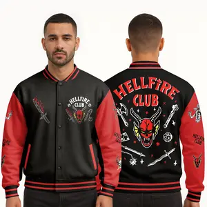 Strangger Thinggs Helfire Club S5 Movie Baseball Jacket, Sword Mace Axe Demon Design Varsity Jacket, Gift For Fans, Merch Unisex Streetwear | 111225.R2291.ID00