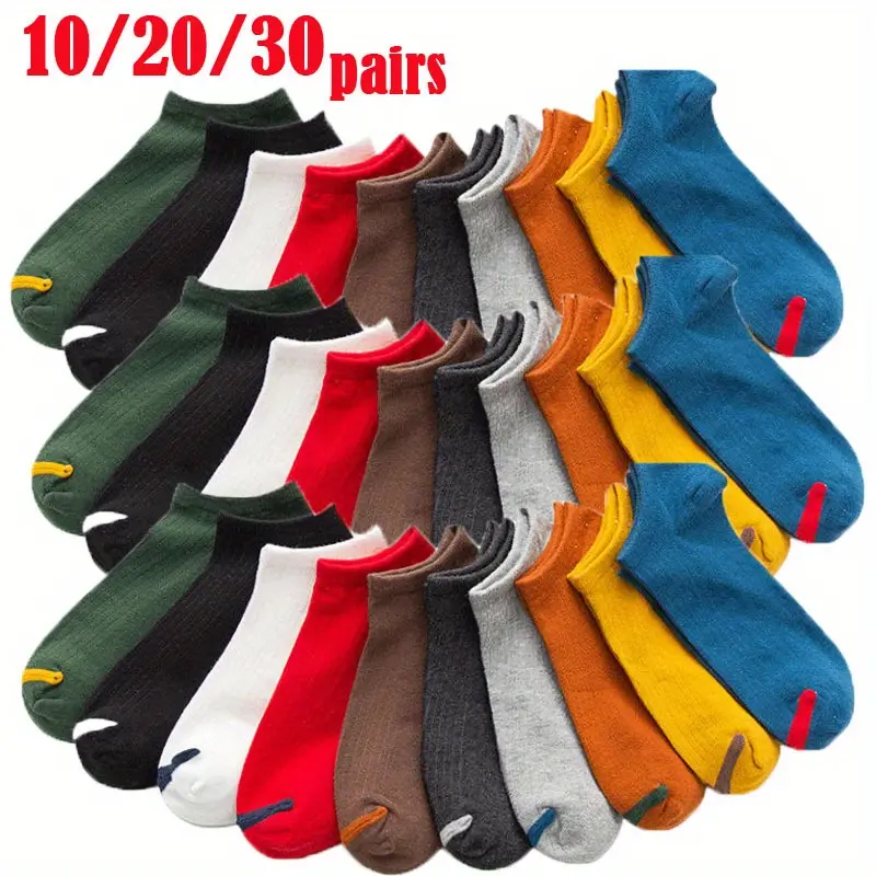 Women's Low-Cut Ankle Socks, 2-Tone Low Denier Hosiery Multipack, Soft Lightweight Underwear for Women, 10-30 Pairs in Mixed Colors, 10 Pairs Mix Colors, Mismatched Ankle Socks, Multiple Packs, 10/20/30 Pairs