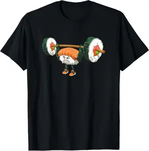 Funny Bodybuilder Sushi Lifting Weights Gift T-Shirt Cotton Short Sleeve Shirt Casual Tee for all streetwear Fabric Menswear