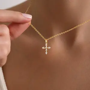 LEXODY Faith-Infused Cross Necklace 14K Gold-Plated Brass Cubic Zirconia Pendant 17" Chain Adjustable Lobster Clasp for Everyday & Special Occasions Jewelry Jewellery womens gifts
