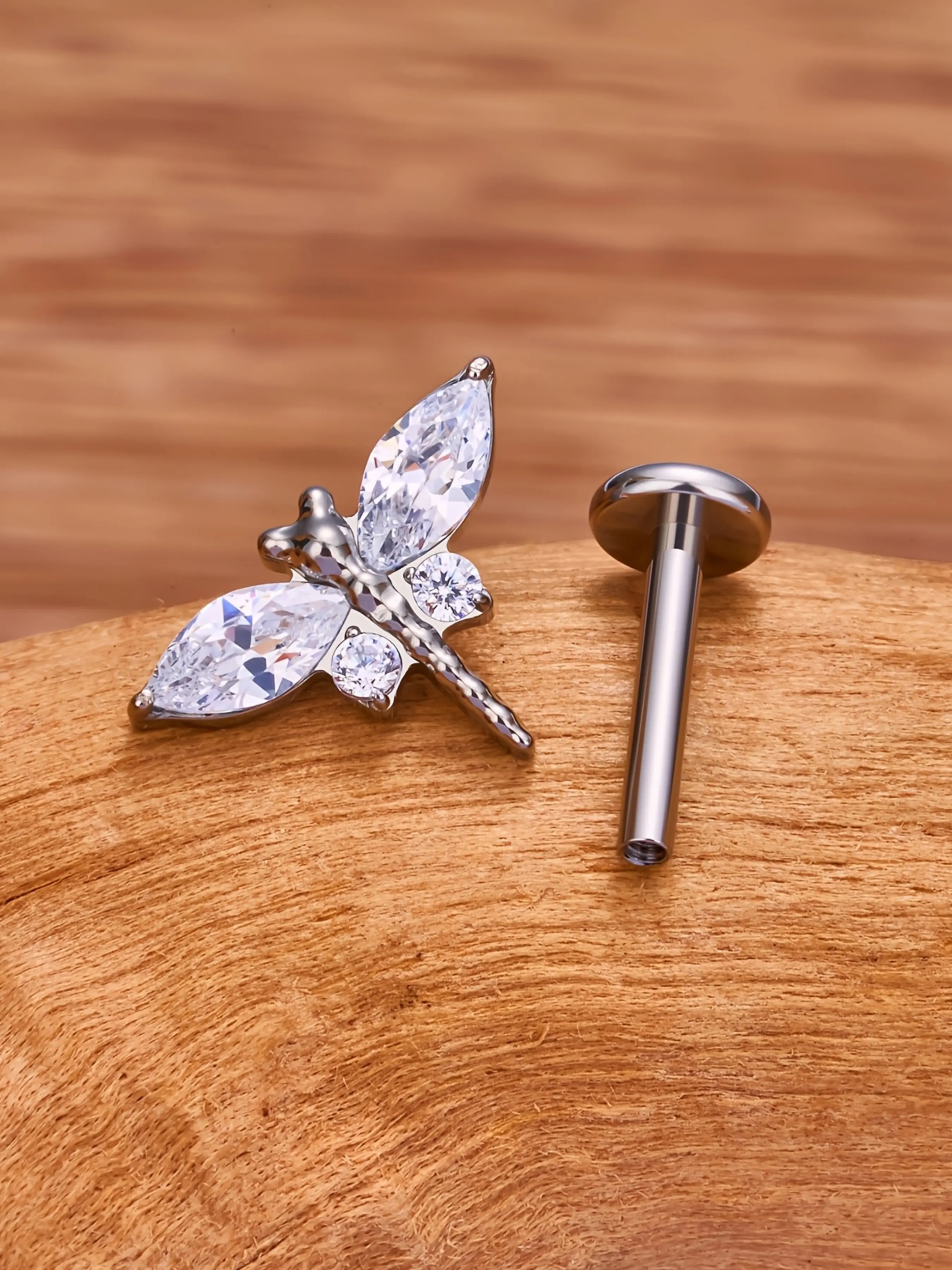 Dragonfly Pattern F136 Titanium Zirconia Stud Earrings, Nose Studs & Lip Pendants, Punk Style, Unisex Piercing Accessory