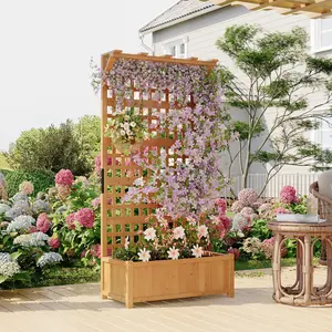 72" Horticulture Garden Planter with Trellis & Roof , Raised Garden Bed for Vine Climbing Plants, Drainage Holes , Outdoor for Flowers, Vegetables, Herbs,campingessentials,outdoorfurnitureset,campinggear