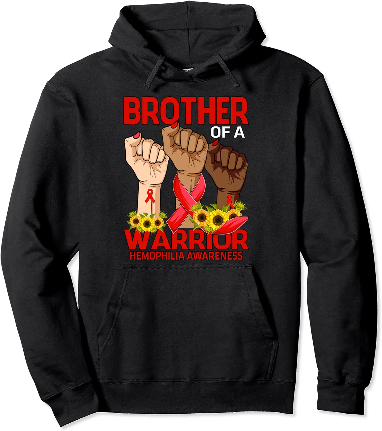Hand Brother Of A Warrior Hemophilia Awareness Sunflower Pullover Hoodie - Jenniferlau Shop 46B09X3132HP