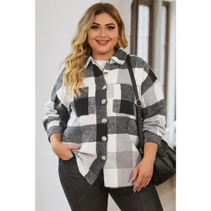 Gray Plus Size Checkered Button-Up Shacket