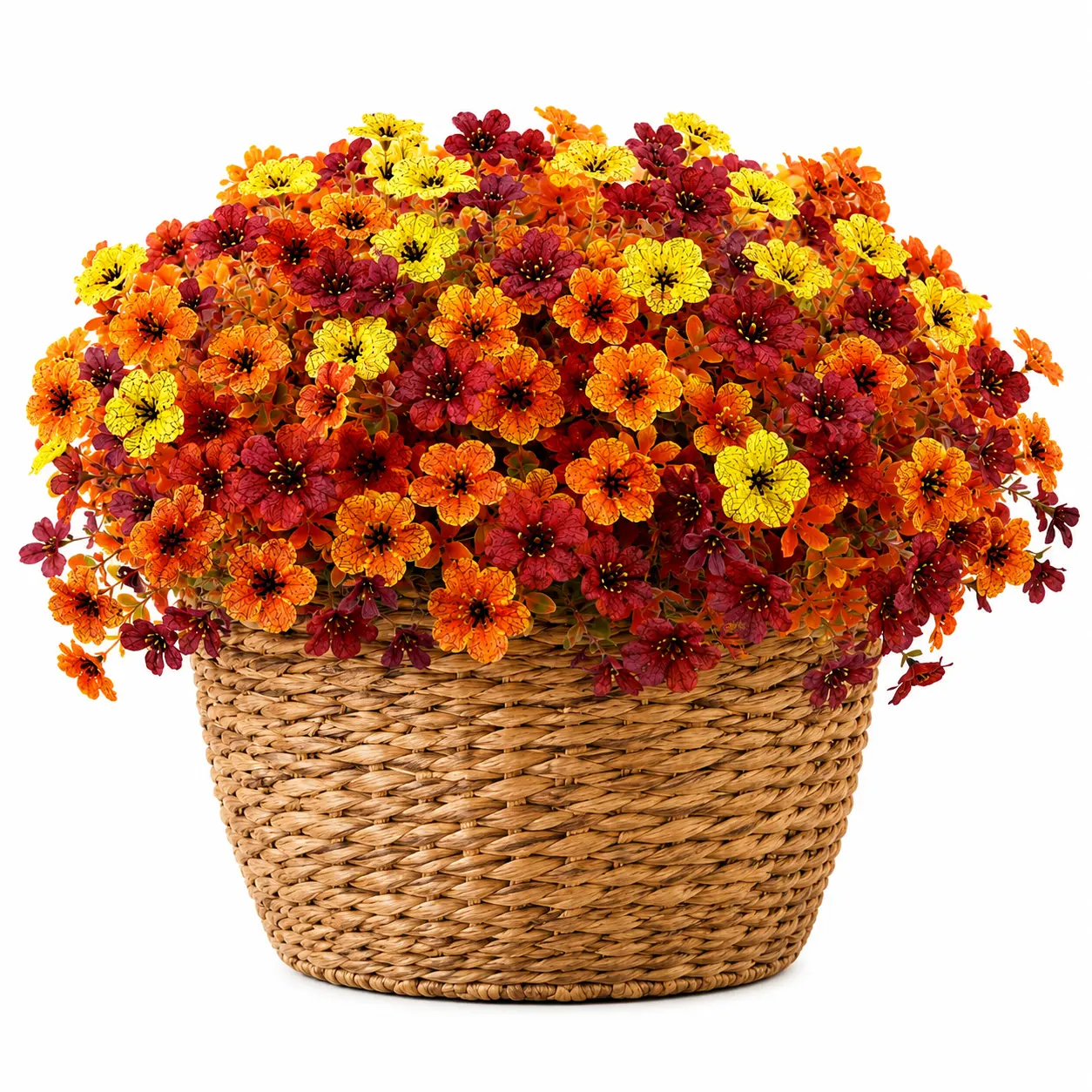12 PCS Decorative UV-Resistant Fade-Proof Artificial Fall Daisy Silk Flowers with Realistic Green Leaves, Home Decor Ornaments for Front Porch, Autumn Thanksgiving (Home Supplies, Outdoor Use)