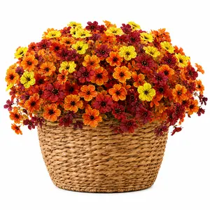 12 PCS UV-Resistant Fade-Proof Artificial Fall Daisy Silk Flowers with Realistic Green Leaves for Front Porch, Autumn Thanksgiving Home Decor (Outdoors, Home Supplies Category)