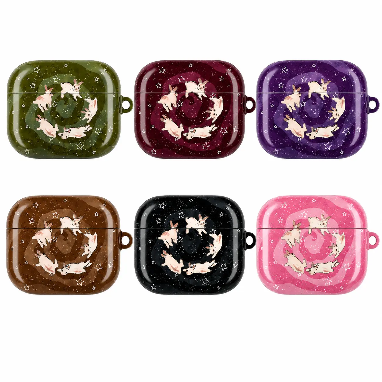 Kawaii Bunny Galaxy AirPods Case for AirPods 1 2 3 4, AirPods Pro 1 2 3 - Cute Rabbit Starry Night Art Cover, Cute Striped Aesthetic