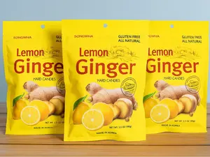 Songwha Pure  Lemon Ginger Hard Candies - Korean 3.5 Ounce Pack of 3, All Natural Tangy Lemon & Spicy Ginger, Gluten-Free Snack Sweet Bonbon