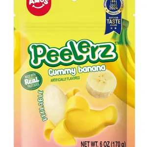 Peelerz Amos Sweet Gummy Banana Artificially Flavored Pill Bowl Gummy 6 Ounce Bag Made with Real Fruit Juice Snack Candy