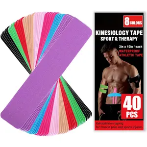 40PCS Precut Kinesiology Tape Strips,  2 inch x 10 inch Cotton Athletic Tape, Kinetic Tape, Elastic Muscle Tape, Sports Tape, Knee Tape for Exercise and Daily Use