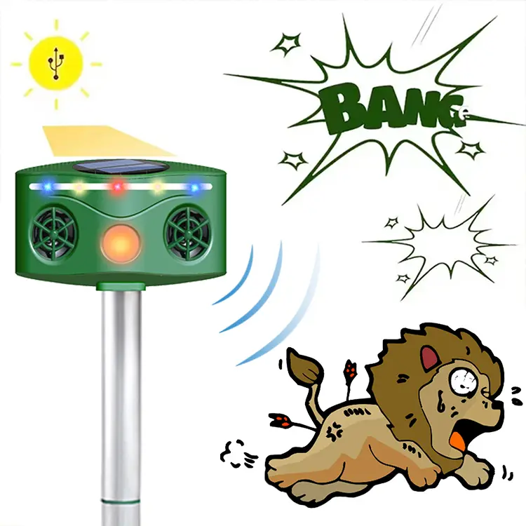 Ultrasonic Solar Hard Plastic Animal Repeller for Yards - 4 Adjustable Modes, 360-Degree Angle, 24-Hour Operation, Motion Sensor, Flashing Light Outdoor Deterrent for Squirrels, Birds, Deer, Cats, Skunks, Dogs, Bats, Rabbits, Foxes, Raccoons