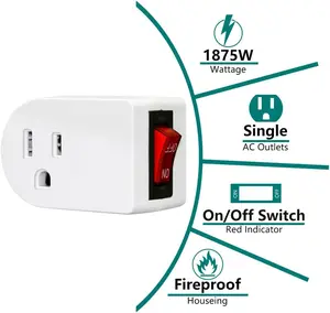 Grounded Outlet Adapter 4 Pack, ETL Listed Wall Tap Adapter with On Off Power Switch and Red Indicator Light for Home and Office Use