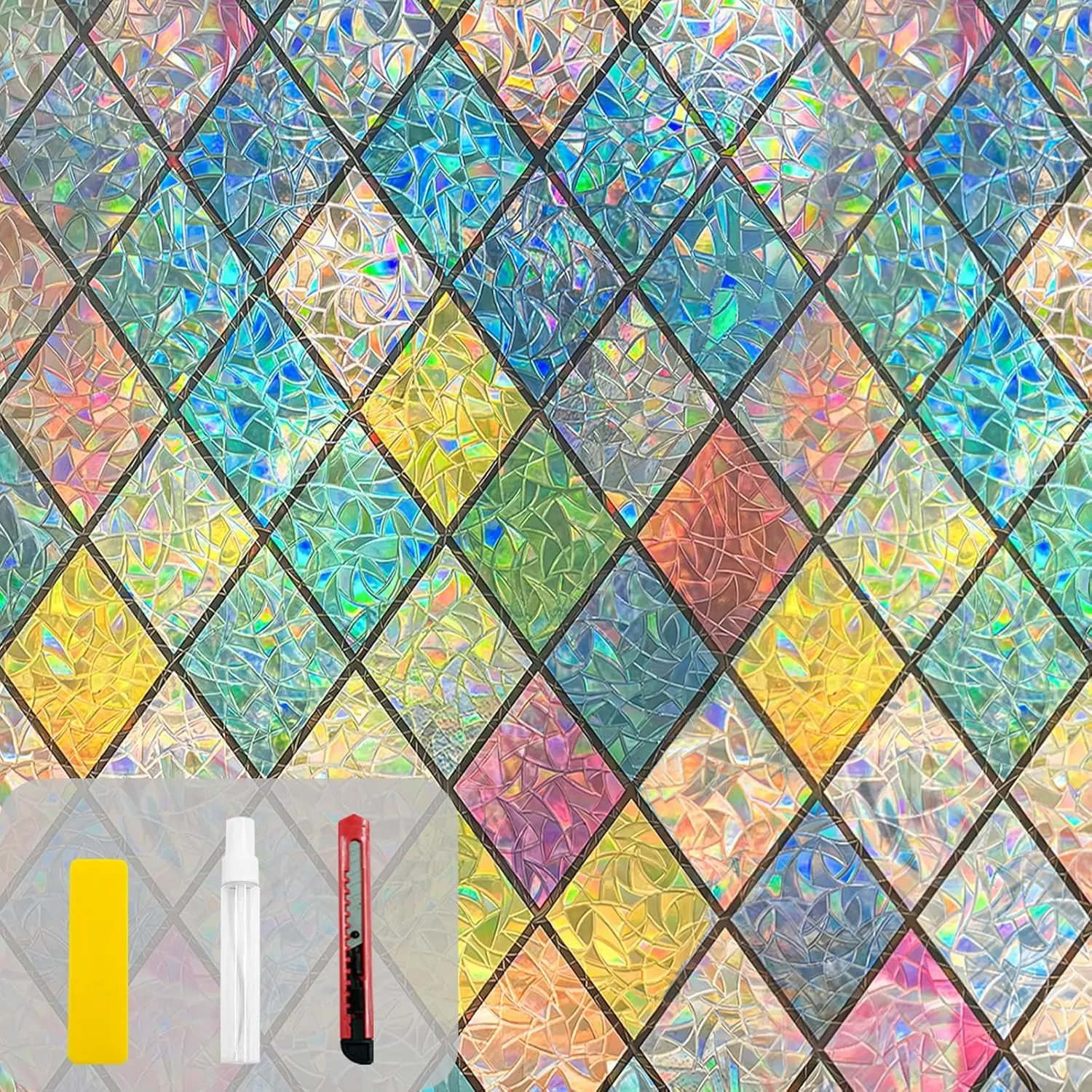 NEW DEAL - Rainbow Stained Glass Window Film 17.5 X 78.7 in Non-Adhesive Reusable Decorative Window Privacy Film Curtain Blinds