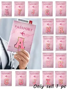 New Stylish Letter-Patterned Passport Holder / Faux-Embroidered Letter Print Design / Travel Document Organizer / Waterproof, Dustproof, and Durable / Compact & Portable / Ideal for Air Travel and Business Trips / A Great Mother's Day Gift.