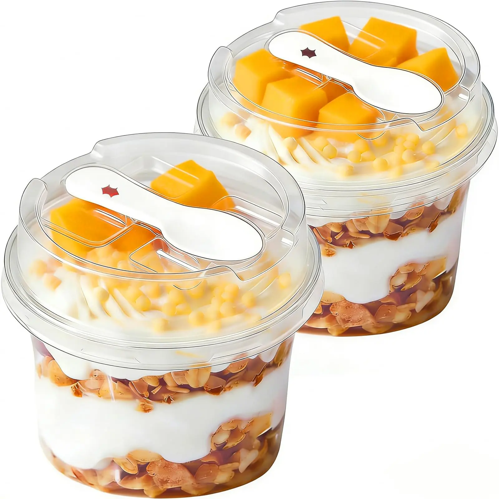 50 Pcs Food-Safe Disposable Baking Cups Set - Mini Bakeware Utensils with Lids and Spoons, Plastic for Party Use Desserts, Pudding, Fruit