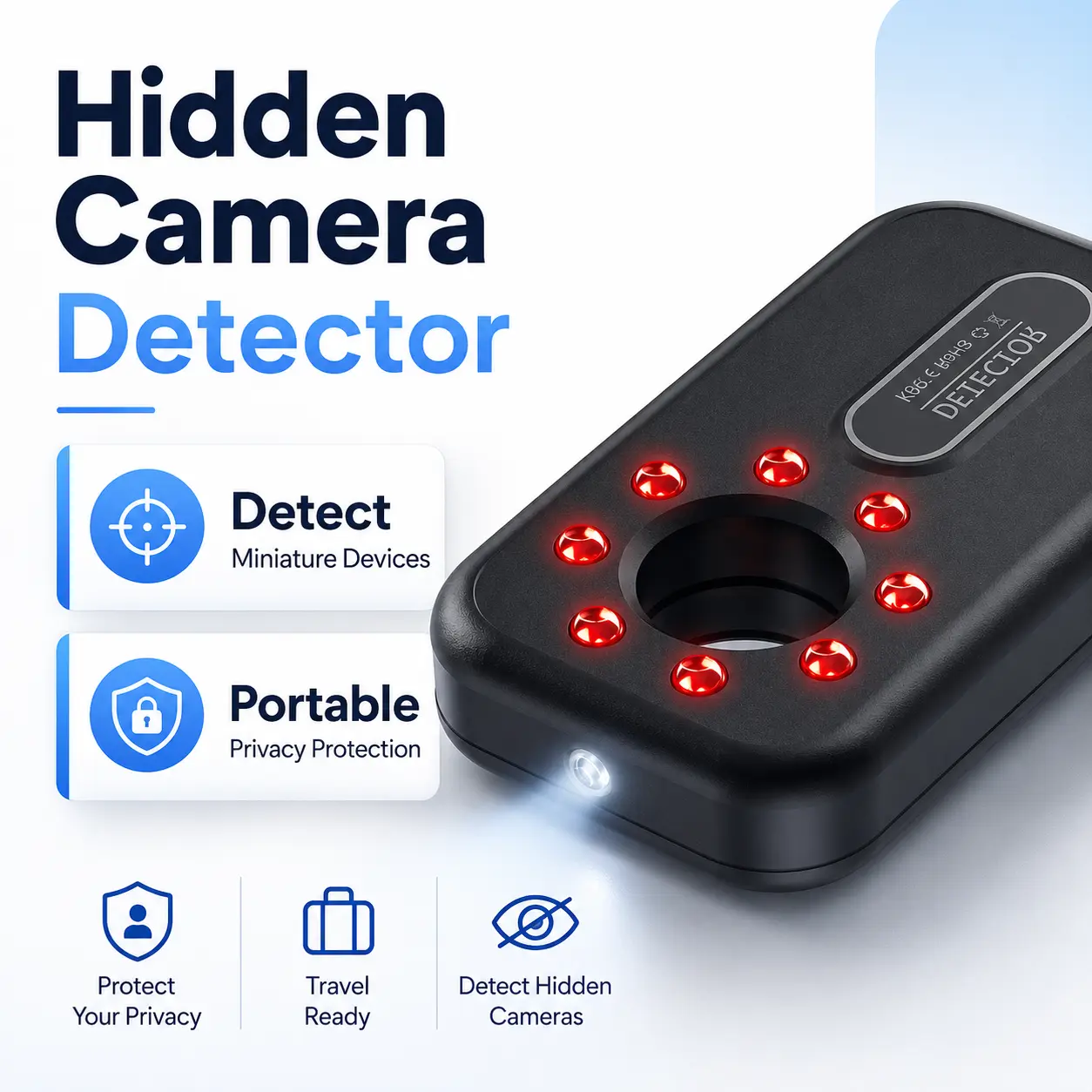 Hidden Camera Detectors.   GPS TrackerDetector and RF Signal Scanner, For Office.    Travel, Hotel, Car hidden camera GPS detector with LED Light, for Office, Hotel, Travel.Car,Airbnb,Changing room