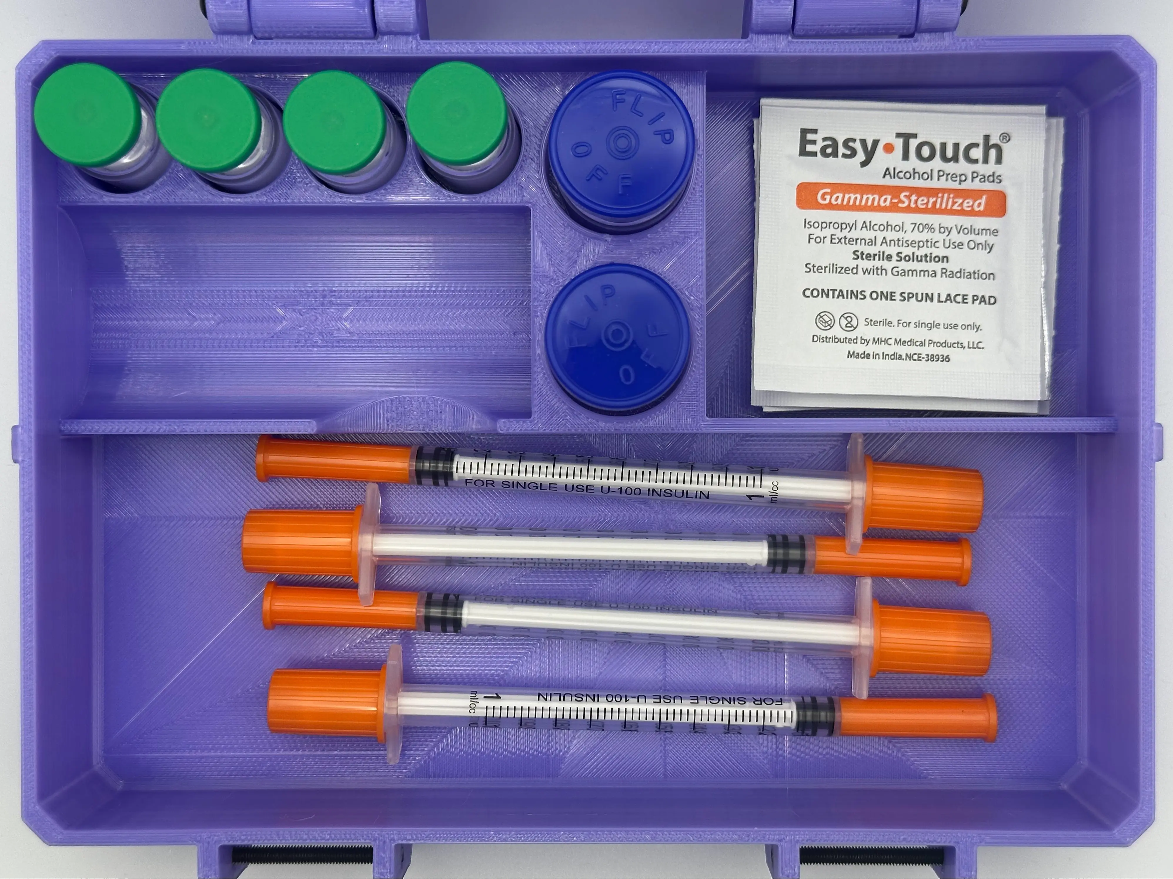 Peptide Starter Kit Case - Holds Syringes, Alcohol Wipes, 6 3ml vial (or 2  5ml vials and 4 3ml vials), and 25ml BAC water