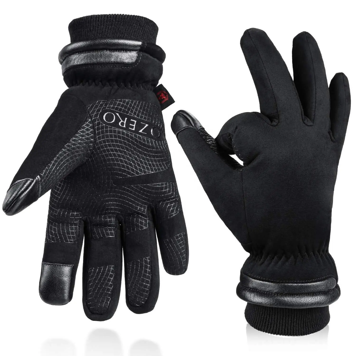 OZERO Adults' Waterproof Winter Thermal Gloves -30℉ Cold-Proof, Touchscreen, Anti-Slip Silicon Palm, Heated - for Driving, Biking, Casual Use - Thermal Wear, Gift Idea for Dad, Unisex Names, Fleece-Lined Waterproof Men's Gloves, Full Cover Men's Gloves