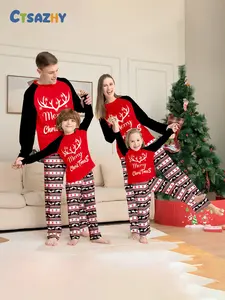 Reindeer Merry Christmas Family Pajama Set, Nordic Style Snowflake Knit Pattern, Comfortable Casual Wear for Fall & Winter