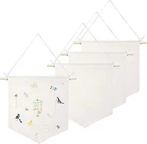 4 Pieces Wall Display Banners for Classroom Blank Wall Canvas Banner Enamel Pin Banners for Display, Buttons and Label Collections(White,Classic)