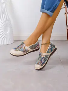 Women's Bohemian Open Toe Mule Shoes, Round Toe Non-Slip Linen Textured Design Clogs, Casual Slippers for Everyday Comfort