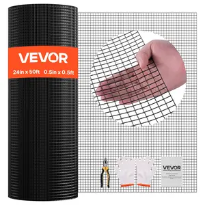 VEVOR 19 Gauge Galvanized Wire Mesh Roll, 24 in x 50 ft 1/2 in Vinyl Coated Hardware Cloth, Weather-Resistant Heavy-Duty Welded Fence for Rabbit Cages, Garden Plant Protection