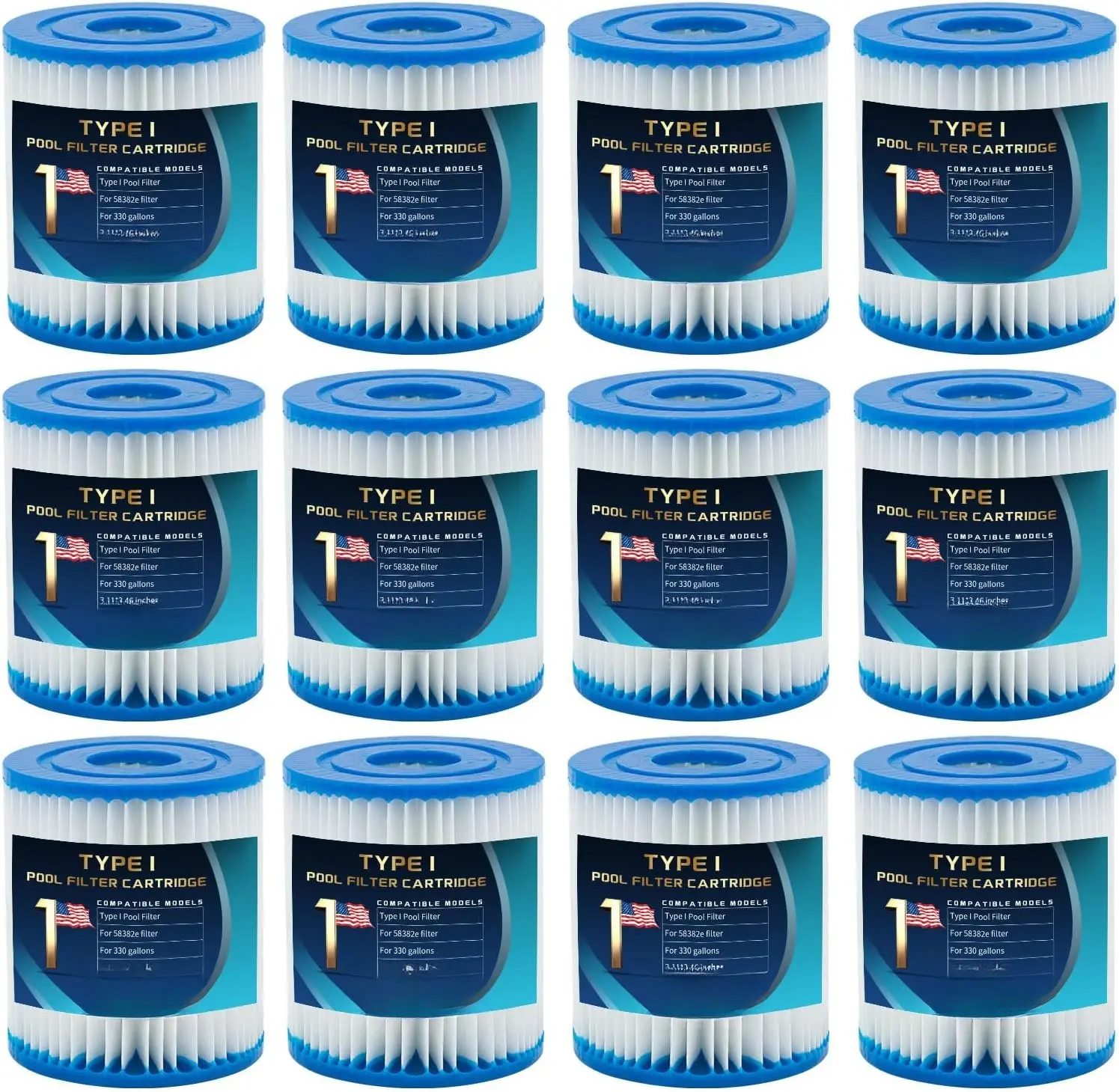 Type I Pool Filter ,Pool Filter  Size 1 for 58093,for Summer Waves 300/330 Gal/h Filter Pumps(12 Pack)