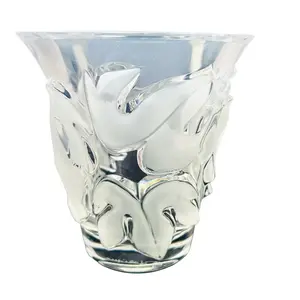 Vintage Lalique Clear Crystal Samur Frosted Leaves & Grapes Vase
