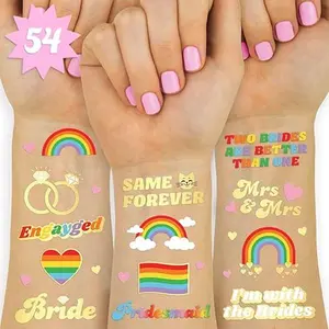 Bride Pride Bachelorette Temporary Tattoos - 54 Glitter Styles | Mrs and Mrs Bach Party Decoration, Pridesmaid Favor, Bride to Be Gift + LGBTQ Rainbow Bridal Shower
