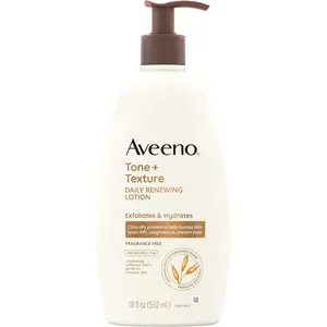 Aveeno Tone + Texture Daily Renewing Body Lotion with Prebiotic Oat Hydrates & Smooths Dry, Rough, Bumpy Skin Even KP, Fragrance-Free, 18 fl. Oz