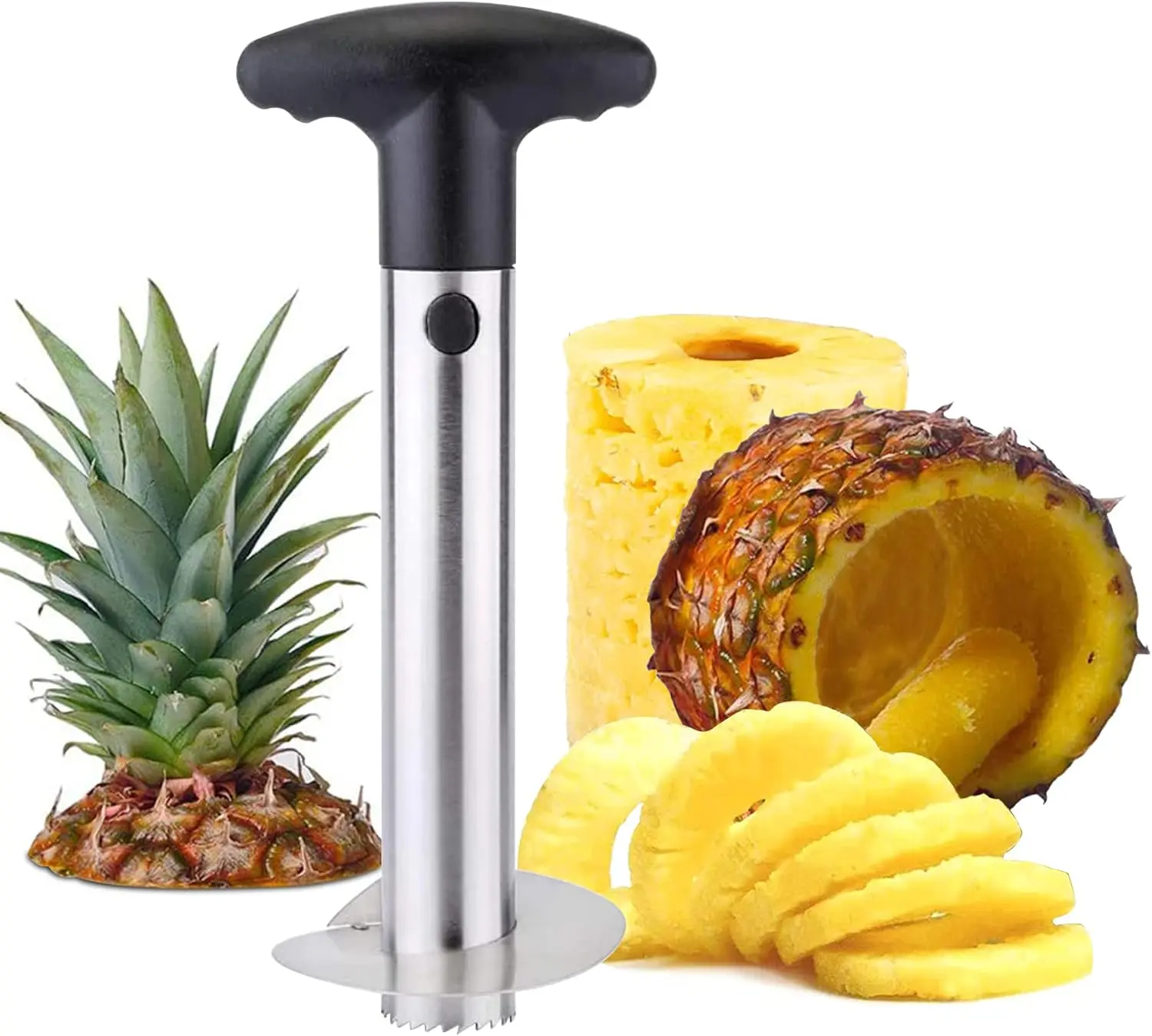 Stainless Steel Pineapple Corer-Slicer, Ergonomic Design Fruit Vegetable Slicer with Sharp Blade for 1-Twist Effortless Cutting, Dishwasher Safe Kitchen Utensil for Versatile Usage