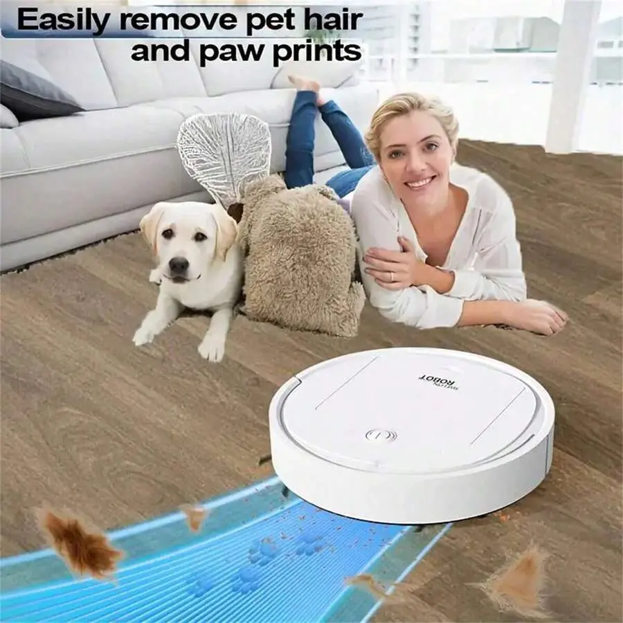 1500Pa Powerful Suction Robot Vacuum and Mop - USB Rechargeable 3-In-1 Home Care Robot, Sweeping-Vacuuming-Mopping for Pet Hair, Hardwood Floors, Tile
