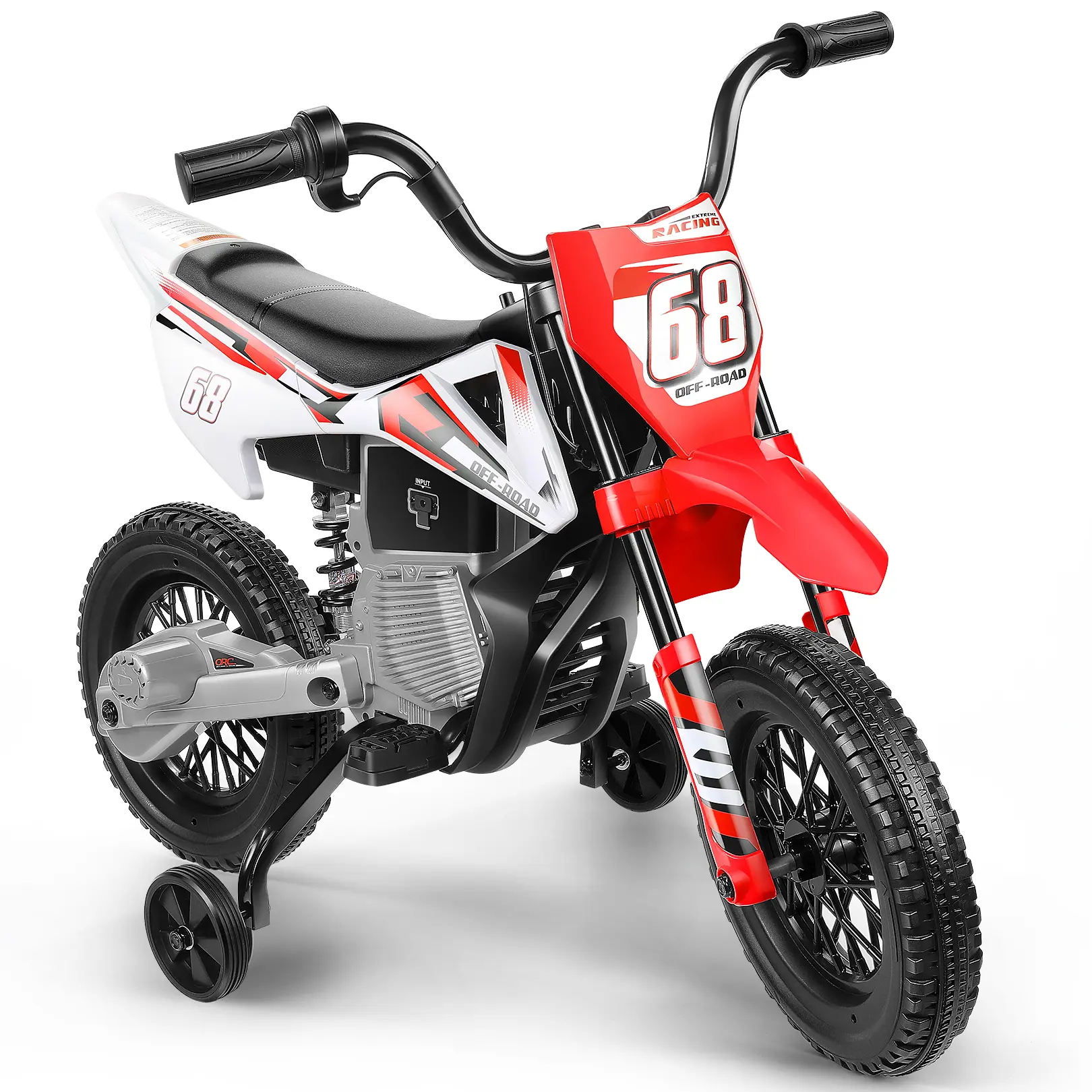 Hikole 12V Kids Electric Dirt Bike, First Ride-On Motorcycle for Young Riders with Training Wheels, Twist Grip Throttle, Spring Suspension, Music & Dual Motors, Outdoor Gift Ages 3-8Electric Training Wheel Dirt Bike