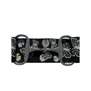 2” butterfly Adjustable Snaffle Bit Riding Belt with silver metal bit and clear rhinestone cz crystals